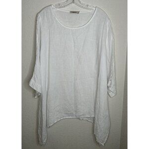 Valentina Naldi Tunic Top Womens 1X White Linen Italy Boho Oversized Crochet